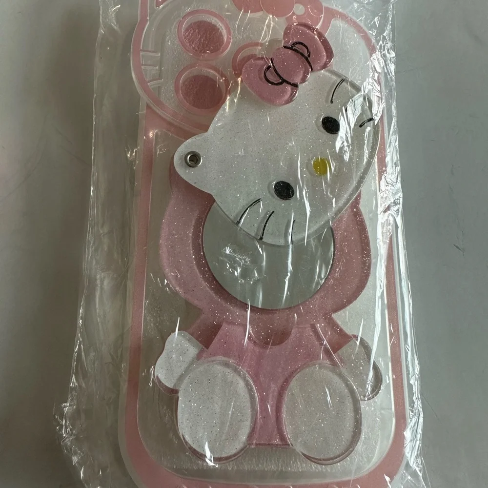for iPhone 14 Pro Kawaii Cartoon Cute Pink Phone Case with Mirror